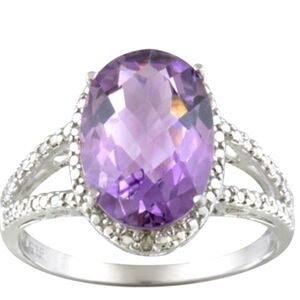 Gorgeous Genuine Oval Amethyst Sterling Silver Ring Size 10!